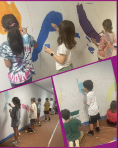 Fifth grade students painting the Nottingham Art Mural