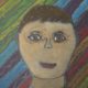 Student self-portrait in oil pastel