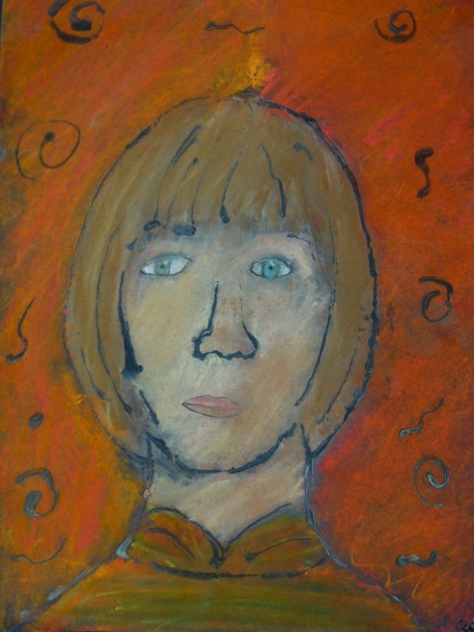Oil pastel of student self portrait