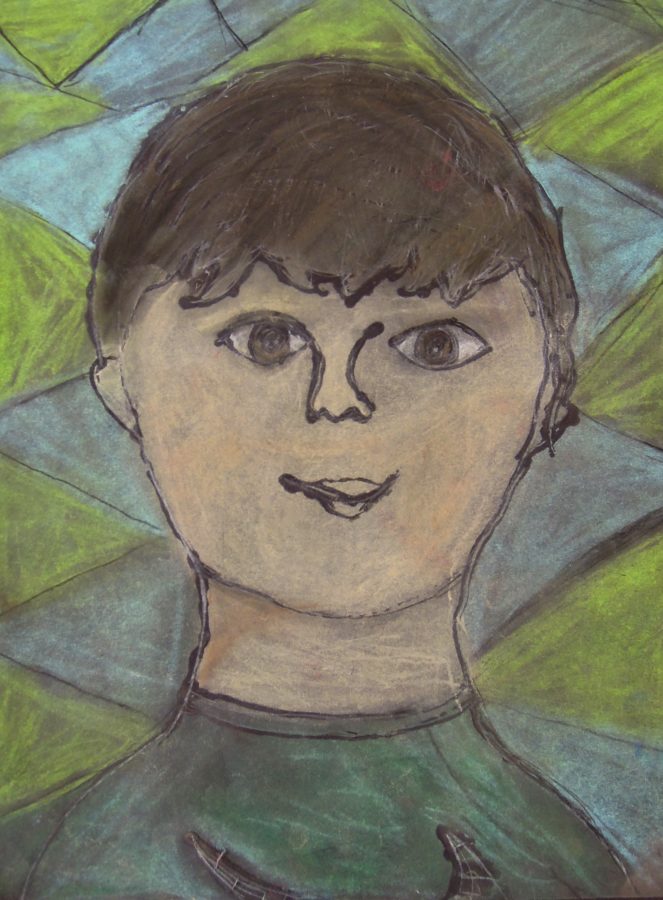 Oil pastel of student self portrait