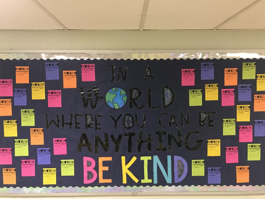 Bulletin board that says Be Kind