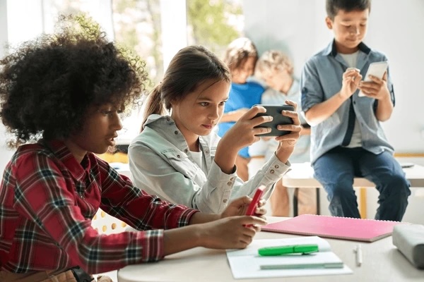 students using phones