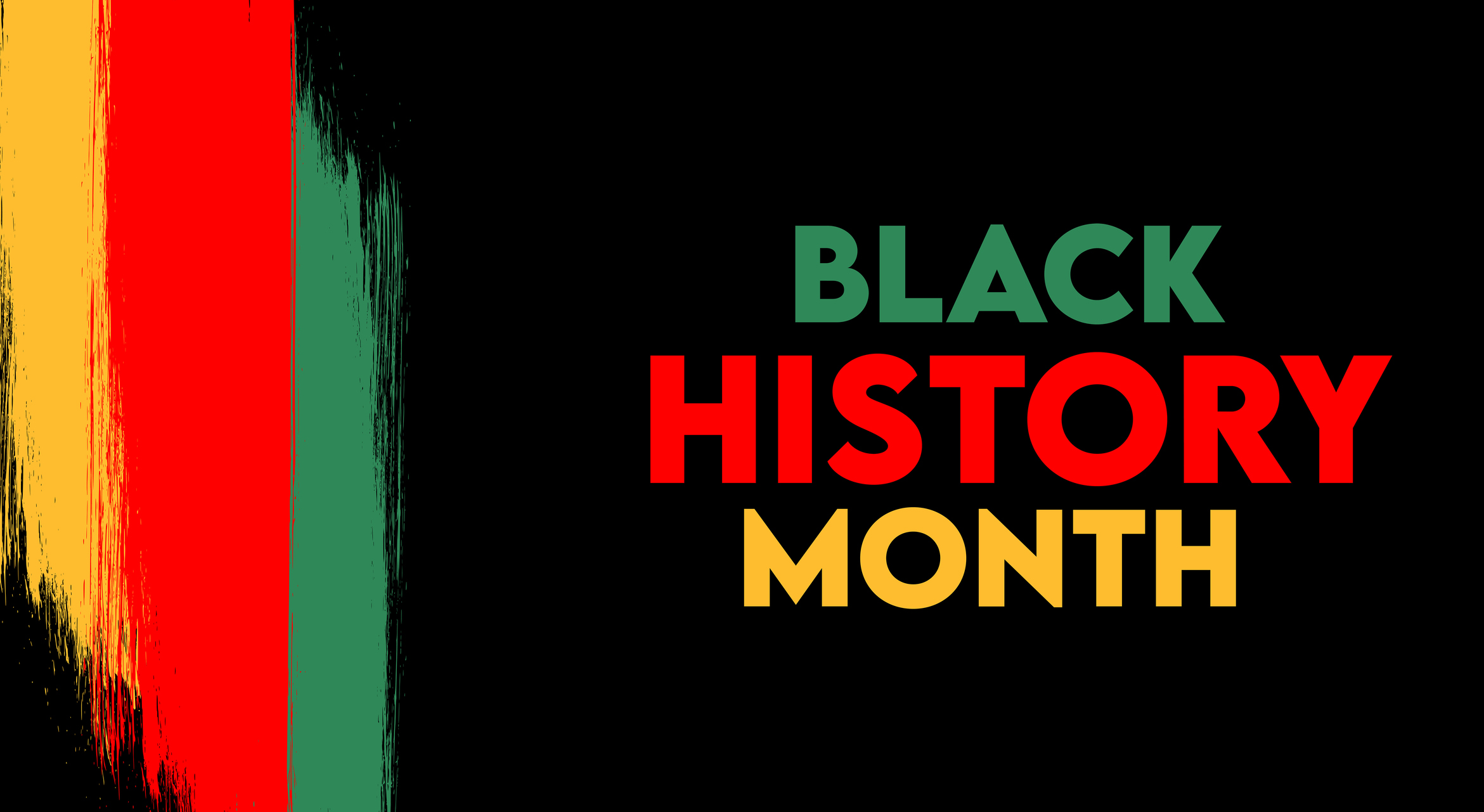 Black History Month February celebration banner on black background.