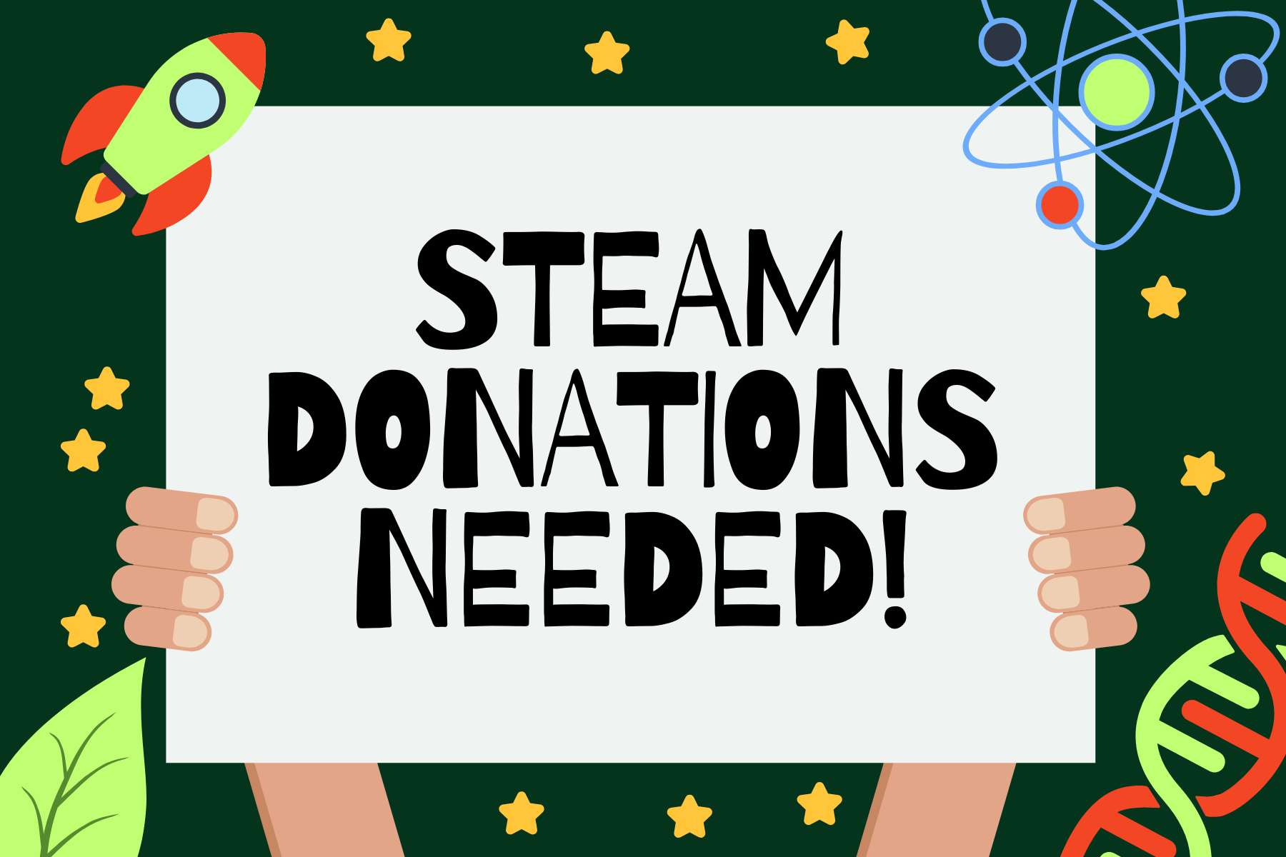 Graphic that says "steam donations needed!"