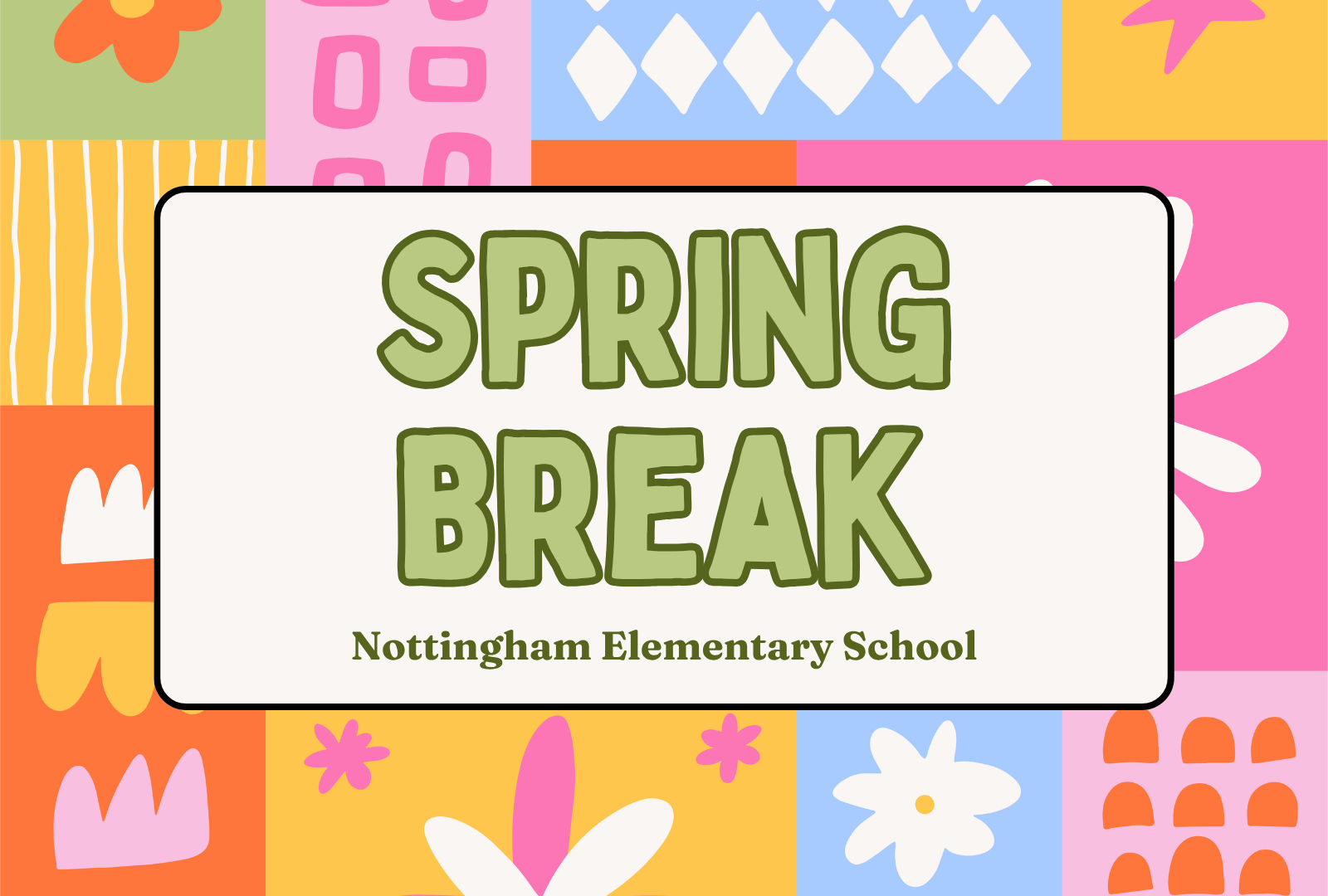 graphic that says "spring break" with a colorful, floral background